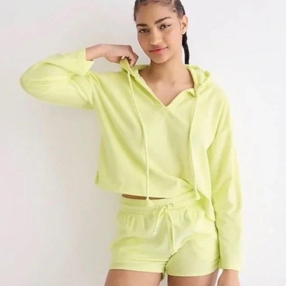 J.CREW Towel Terry Open V-neck Hoodie in Neon